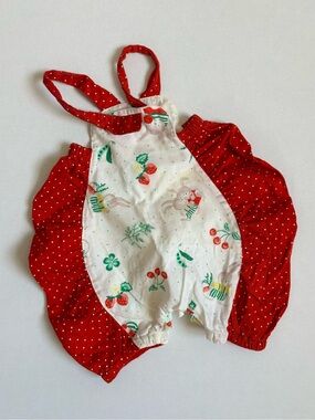 Vintage Jean Bourget Baby Girl Ruffle Romper Bunny Red Polka Dot